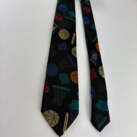 Jordache Concepts Black Basketball Men's / Youth Tie 2 1/2" x 53" Vintage - Picture 1 of 3